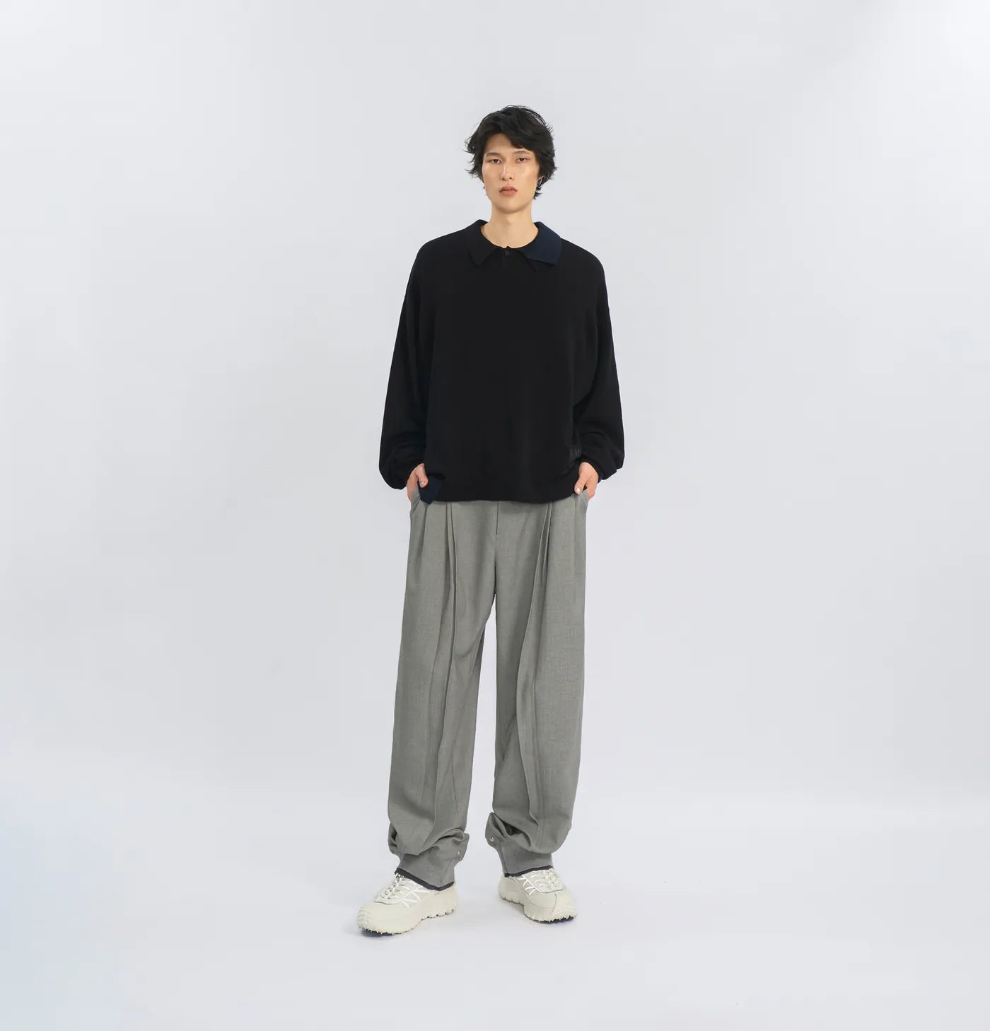 Melsign - Off-balance Knit Polo Shirt - Black
