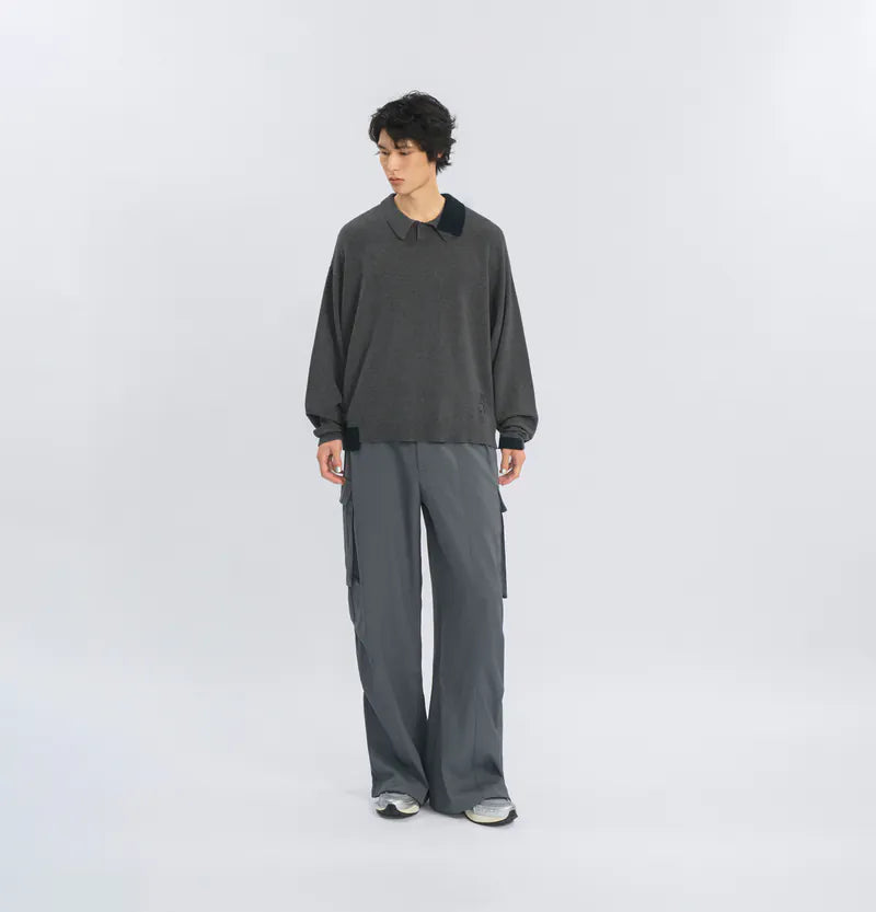 Melsign - Off-balance Knit Polo Shirt - Dark Gray