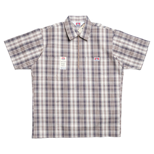 Ben Davis - Short Sleeve Half Zip Plaid (Khaki/Grey)