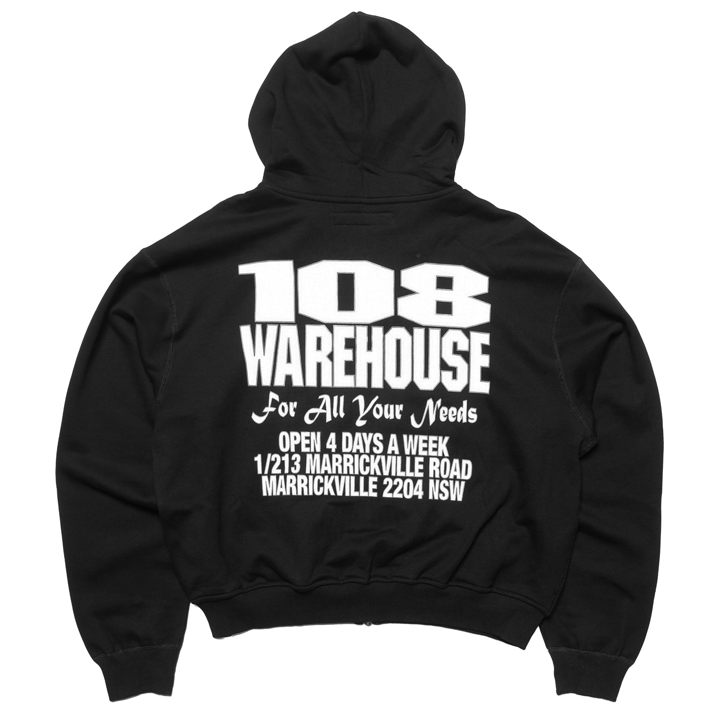 108WAREHOUSE - Cropped Zip Shop Hoodie - Black