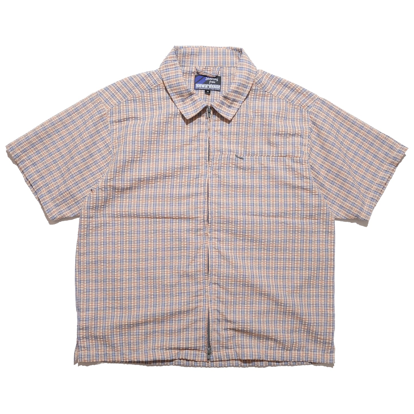 108WAREHOUSE - Seersucker SS Zip Shirt - Apricot Plaid