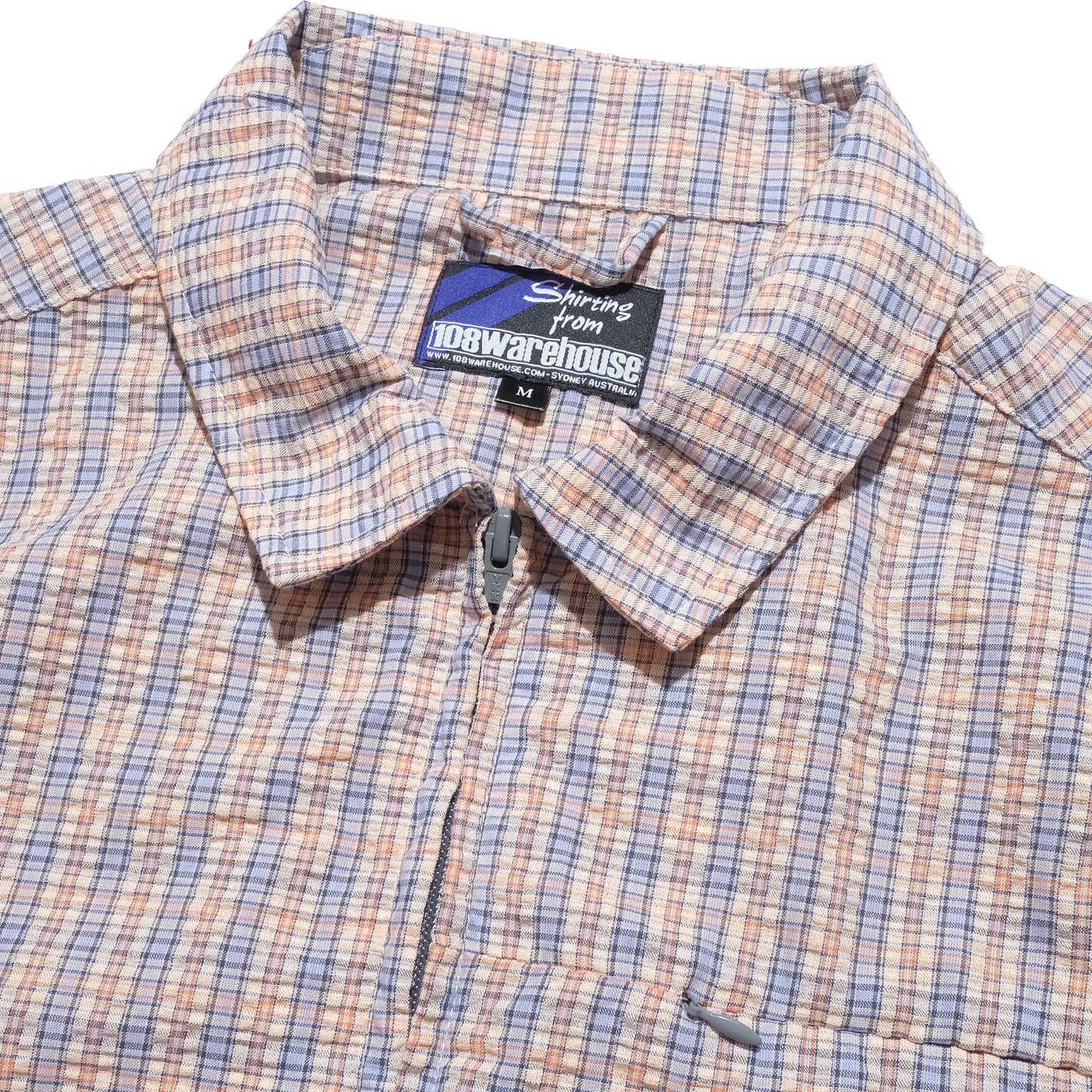 108WAREHOUSE - Seersucker SS Zip Shirt - Apricot Plaid