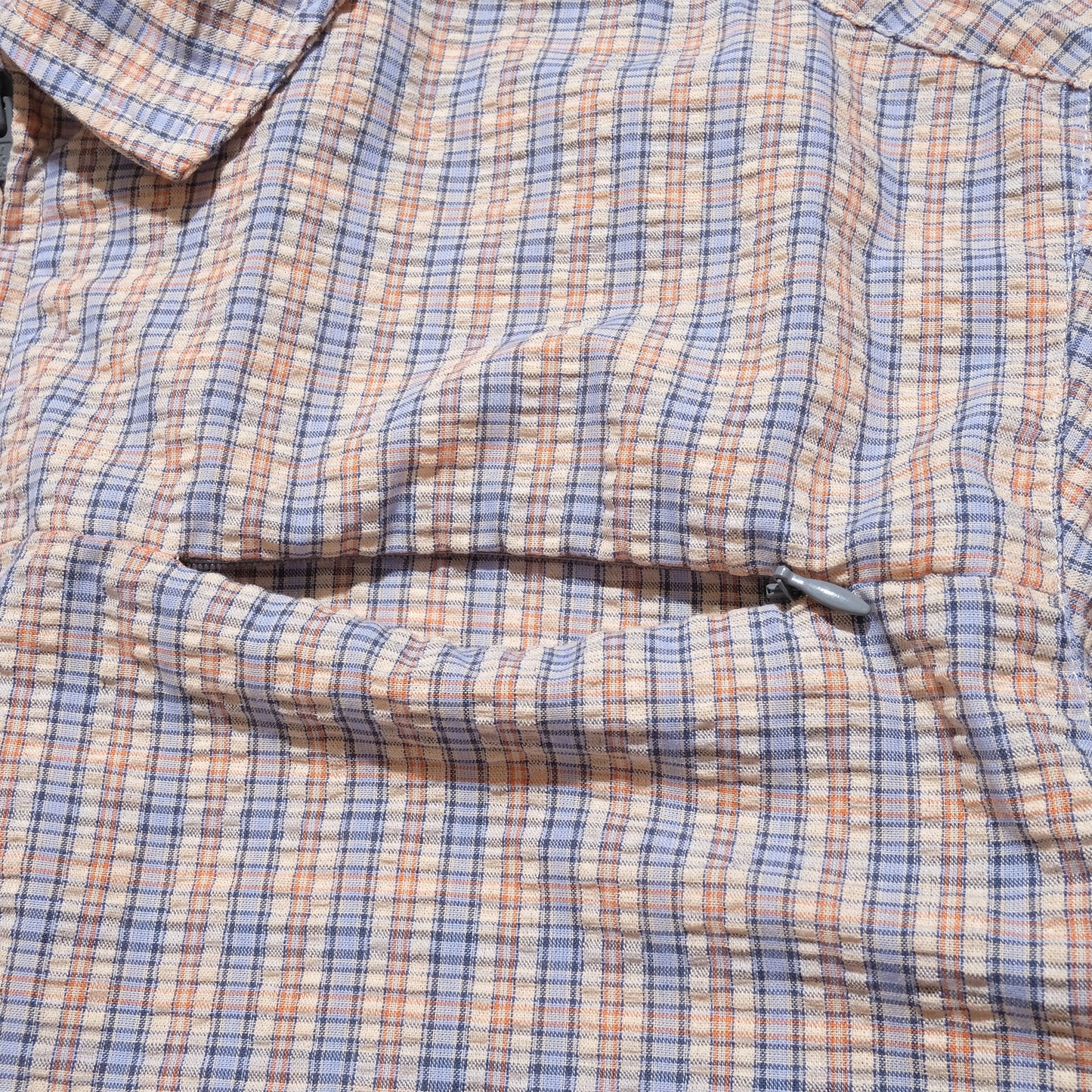 108WAREHOUSE - Seersucker SS Zip Shirt - Apricot Plaid