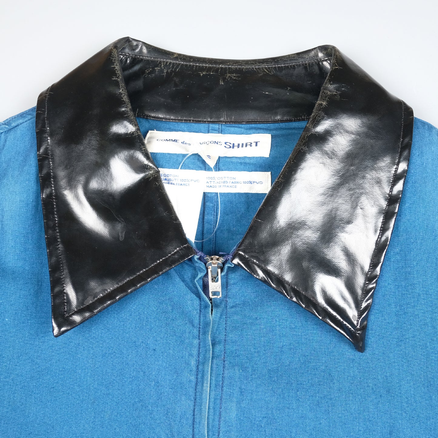 CDG Shirt Black Collared Blue Zip Up