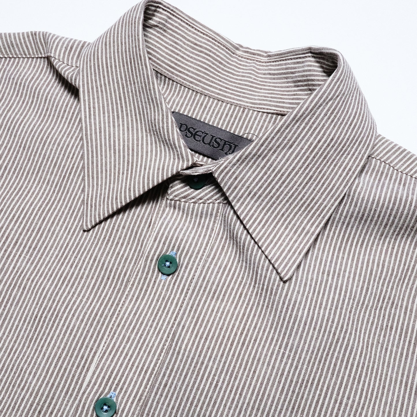 Pseushi - L/S Linen Work Shirt - Grey Stripe
