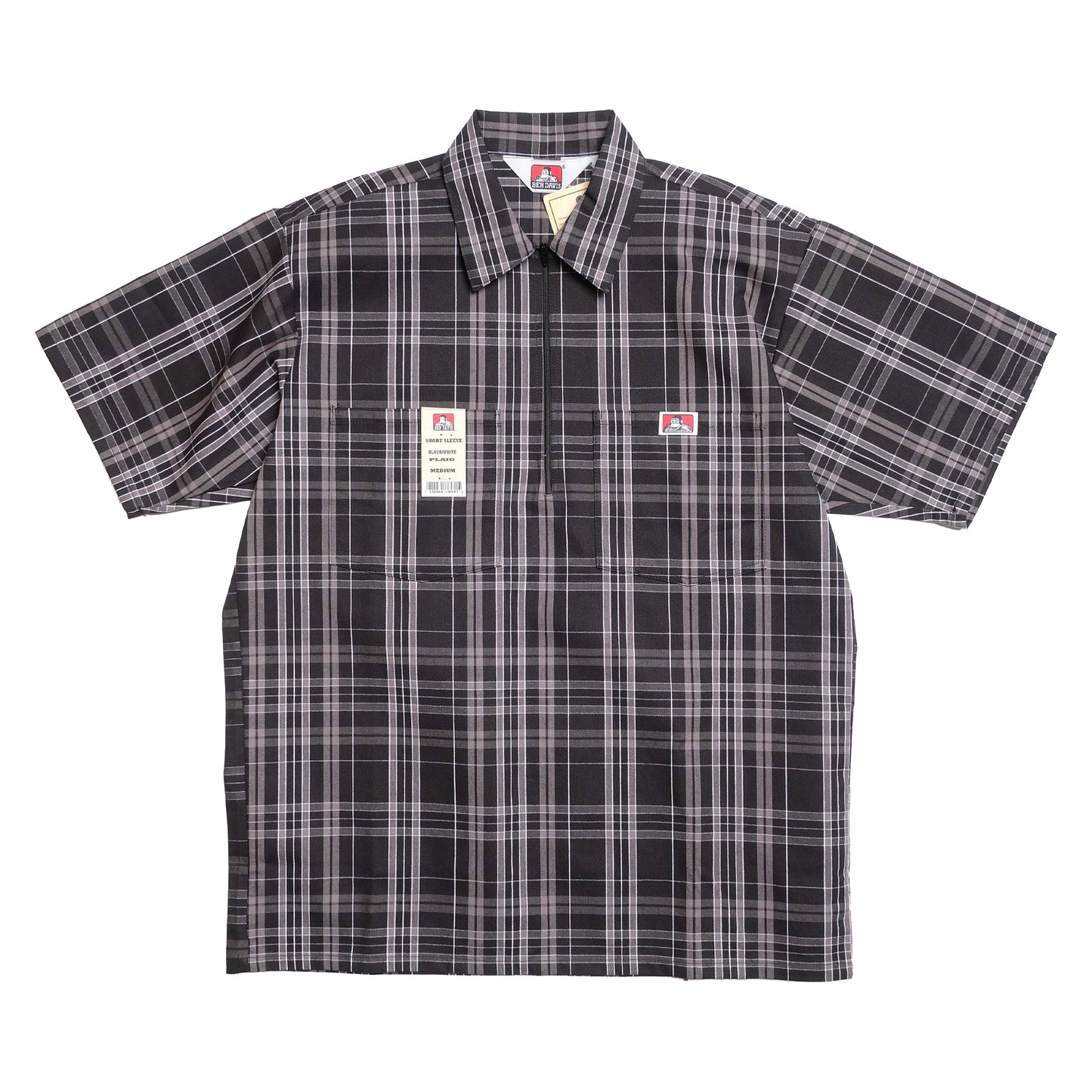 Ben Davis - Short Sleeve Half Zip Plaid (Black/White)