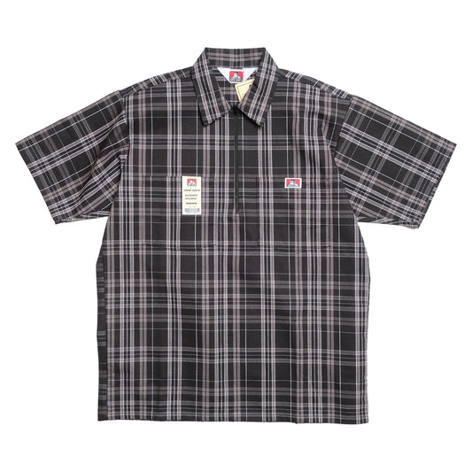Ben Davis - Short Sleeve Half Zip Plaid (Black/White)