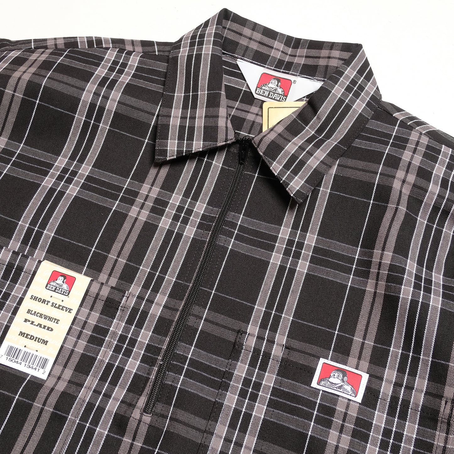 Ben Davis - Short Sleeve Half Zip Plaid (Black/White)