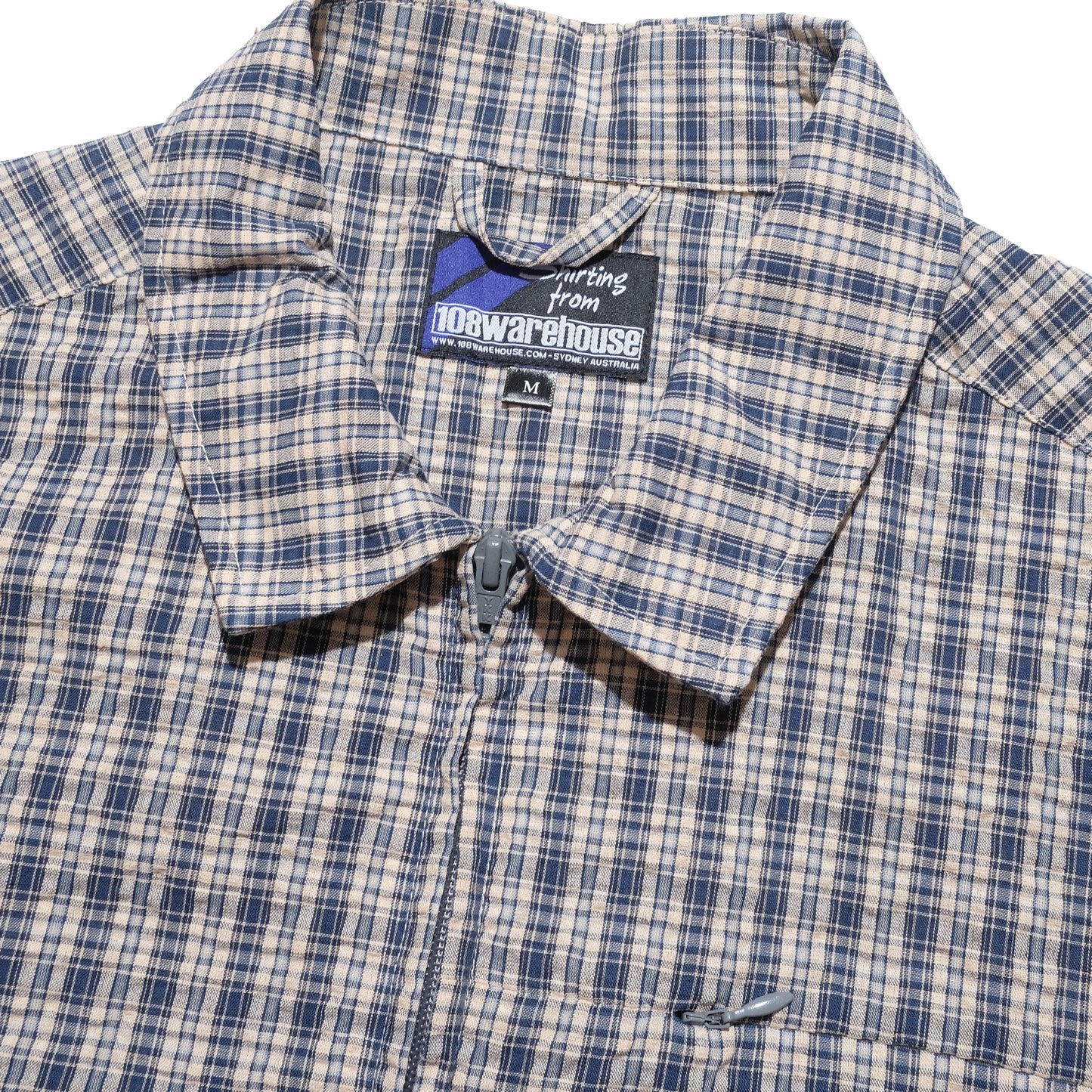 108WAREHOUSE - Seersucker SS Zip Shirt - Blueberry Plaid