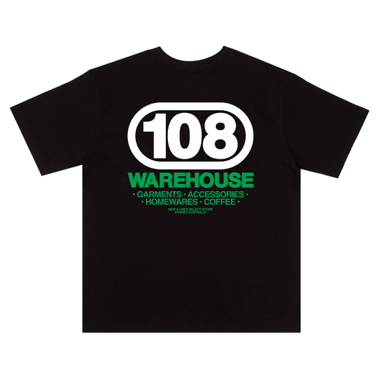108WAREHOUSE - Oval T-Shirt (Green/White on Black)