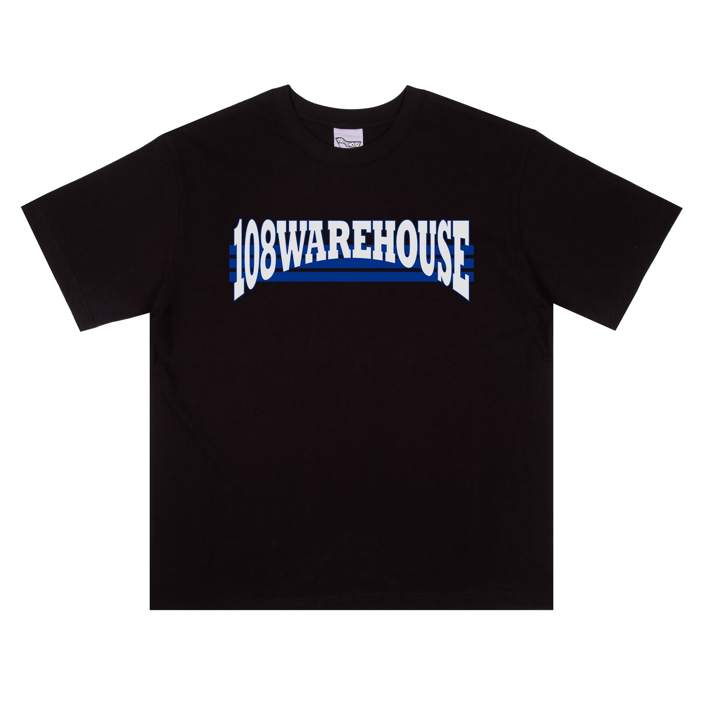108WAREHOUSE - Athletic T-Shirt (White/Blue on Black)
