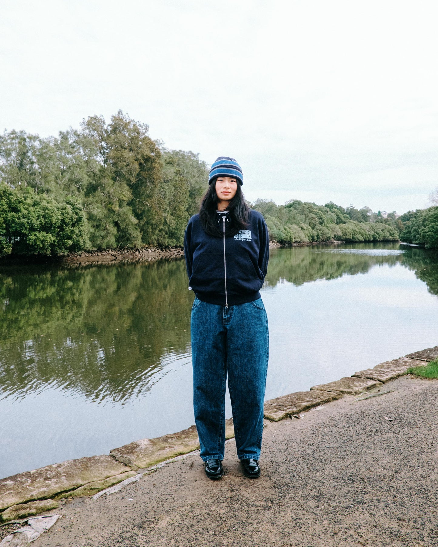 108WAREHOUSE - Cropped Zip Shop Hoodie - Navy