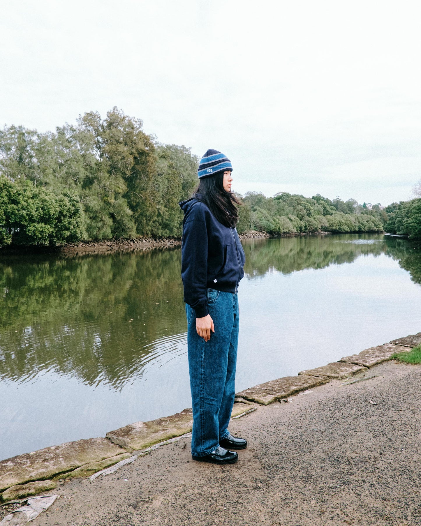 108WAREHOUSE - Cropped Zip Shop Hoodie - Navy