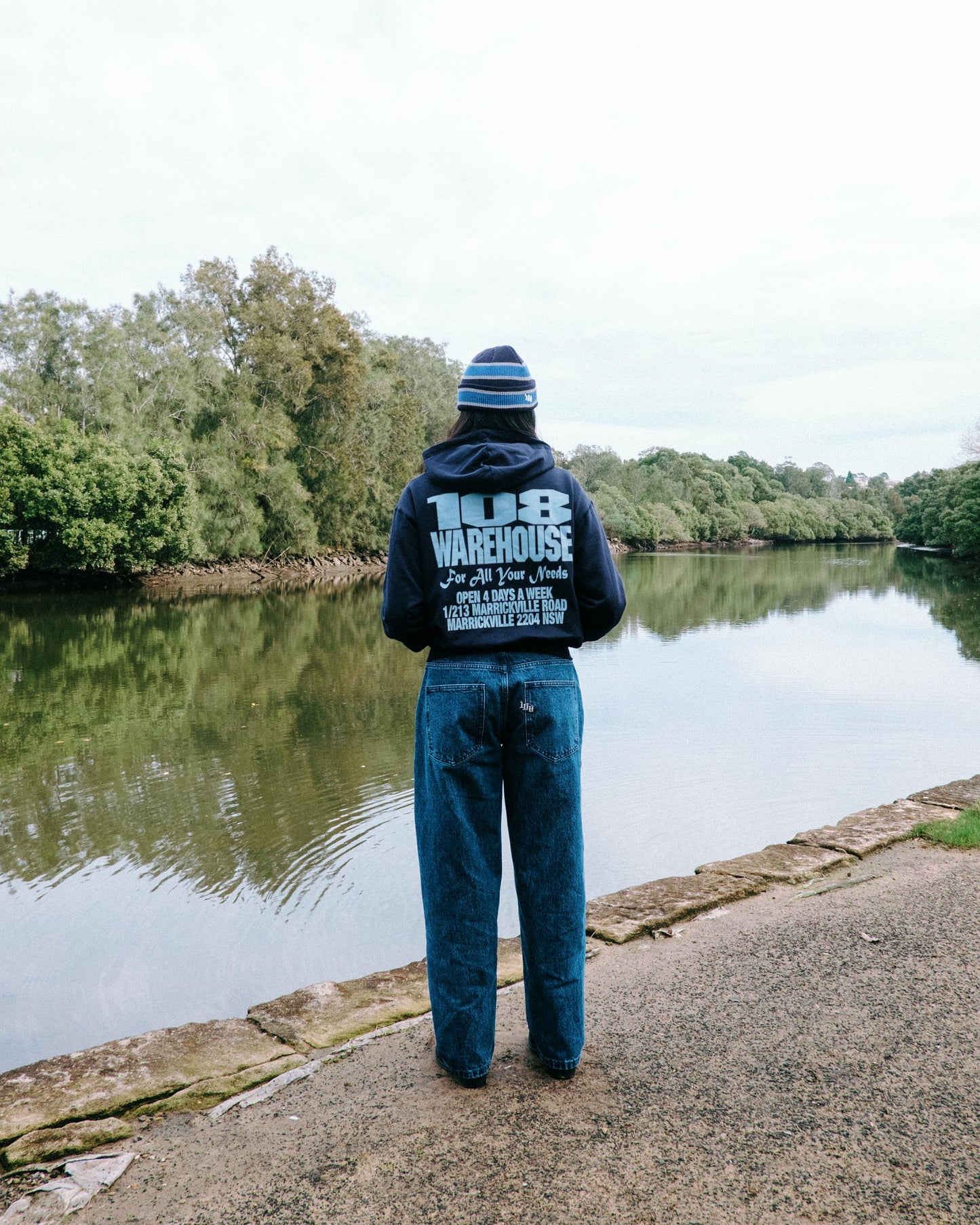 108WAREHOUSE - Cropped Zip Shop Hoodie - Navy