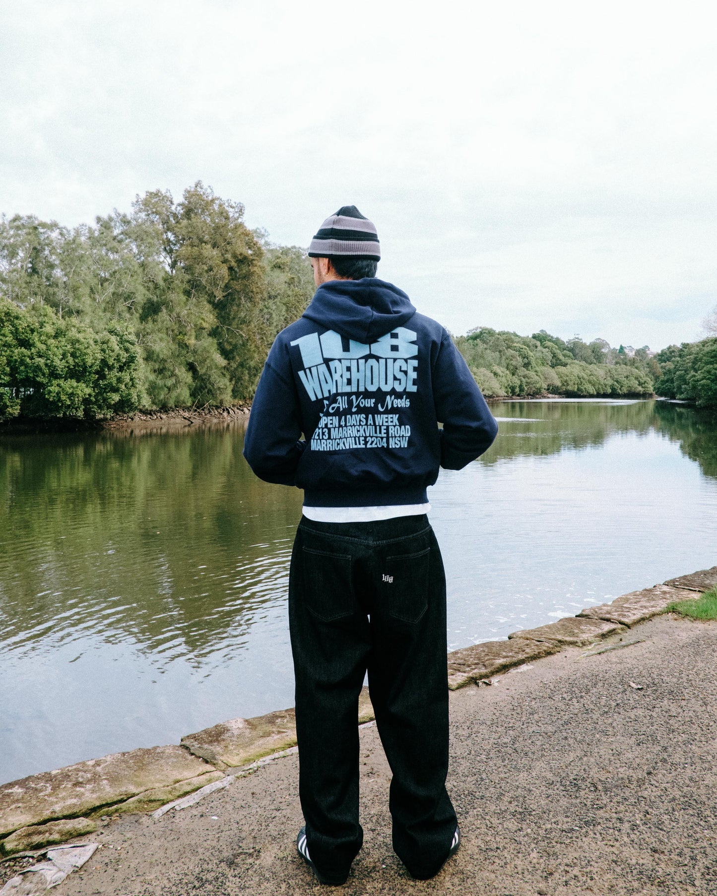 108WAREHOUSE - Cropped Zip Shop Hoodie - Navy