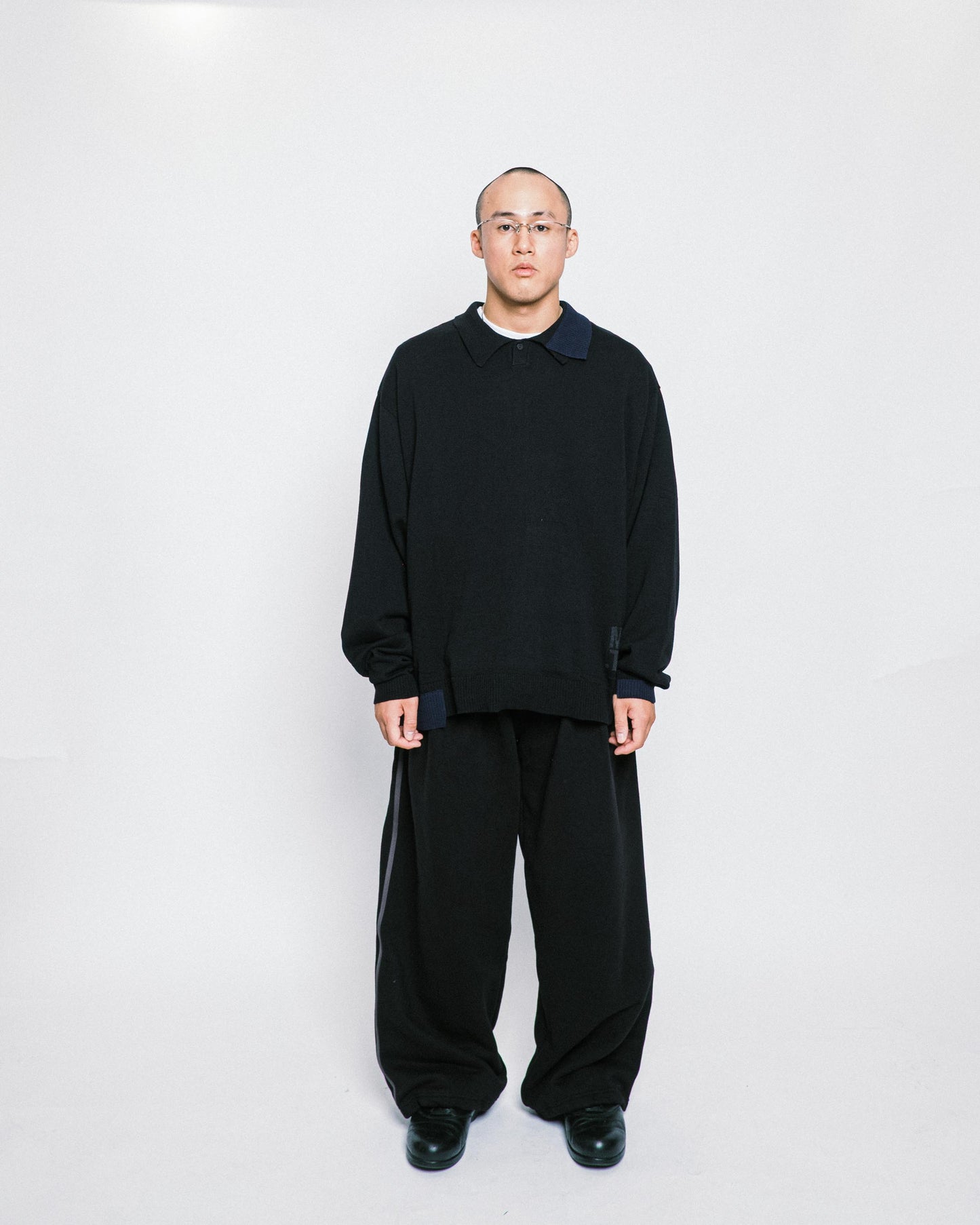 Melsign - Off-balance Knit Polo Shirt - Black