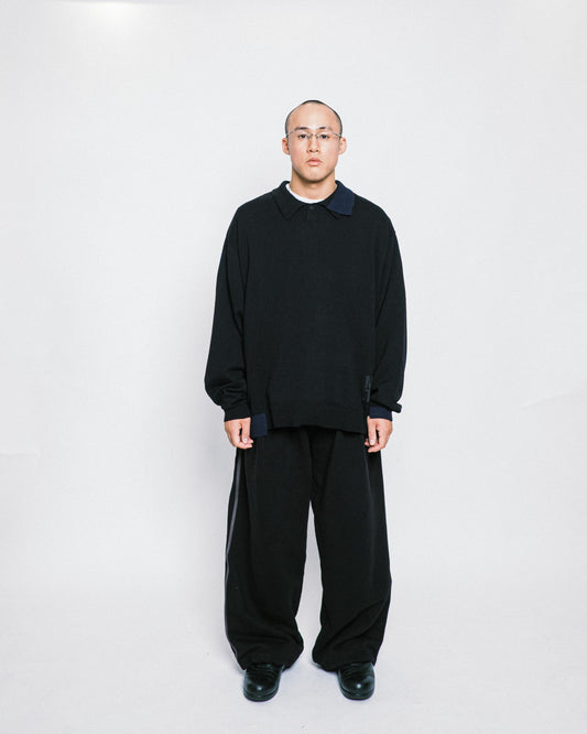 Melsign - Off-balance Knit Polo Shirt - Black