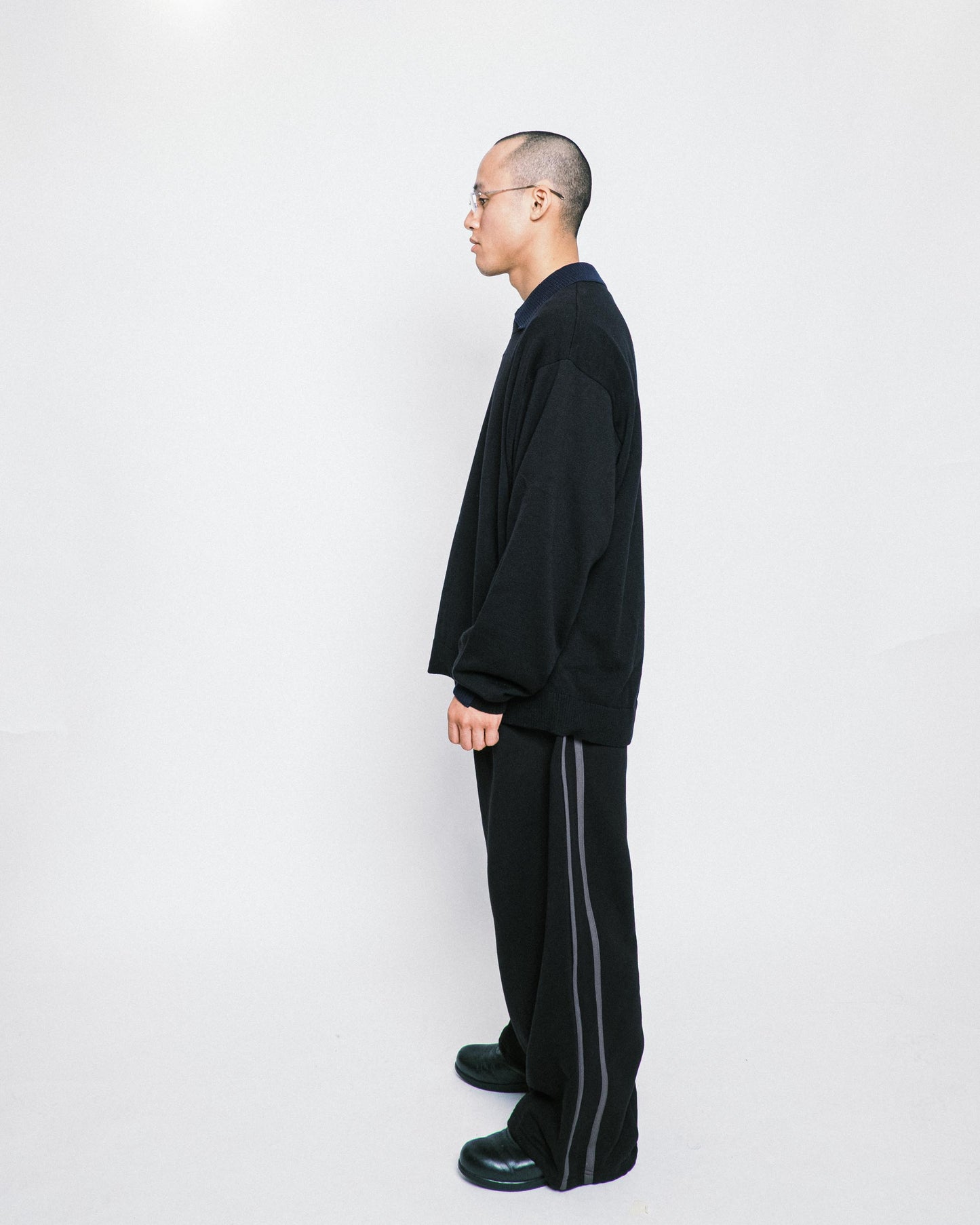 Melsign - Off-balance Knit Polo Shirt - Black