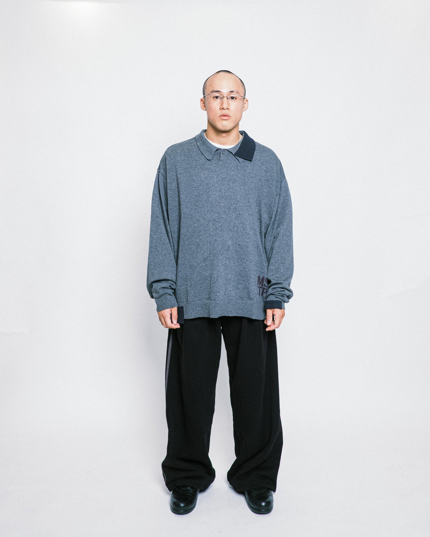 Melsign - Off-balance Knit Polo Shirt - Dark Gray