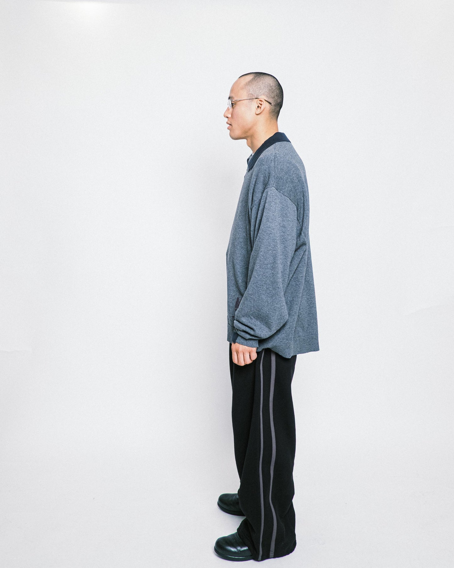 Melsign - Off-balance Knit Polo Shirt - Dark Gray