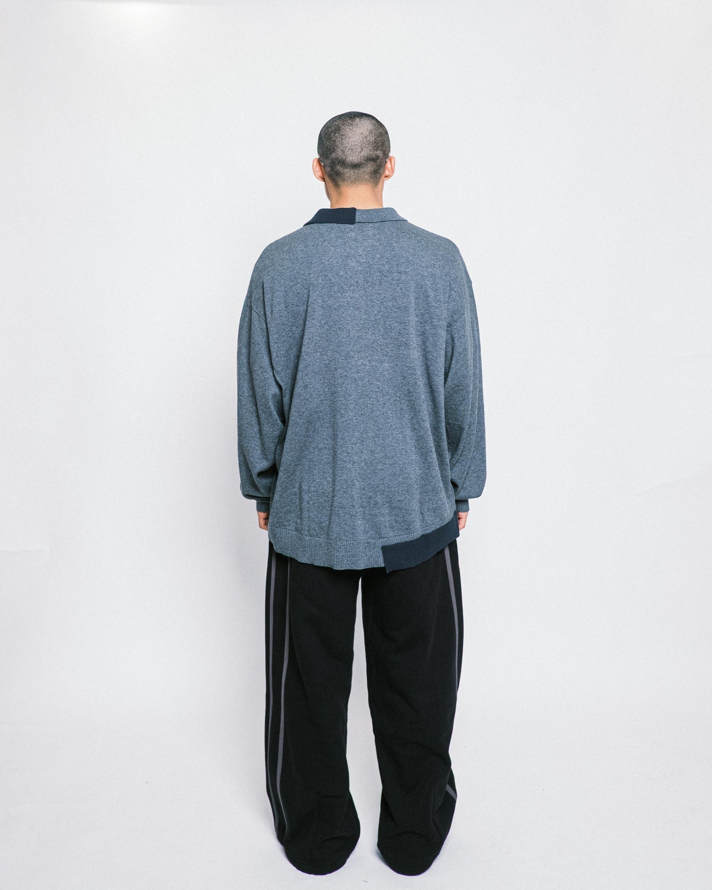 Melsign - Off-balance Knit Polo Shirt - Dark Gray