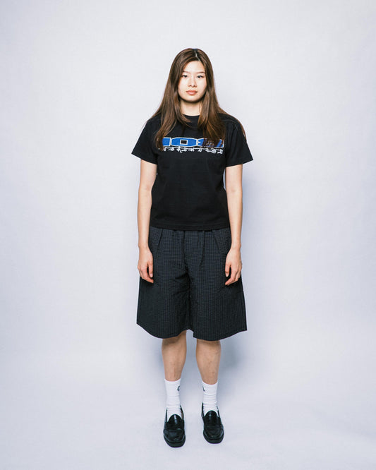 108WAREHOUSE - Plaid Crinkled Nylon Utility Shorts - Black / Blue