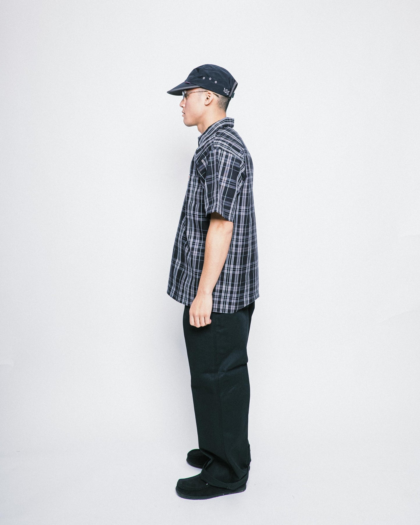Ben Davis - Short Sleeve Half Zip Plaid (Black/White)