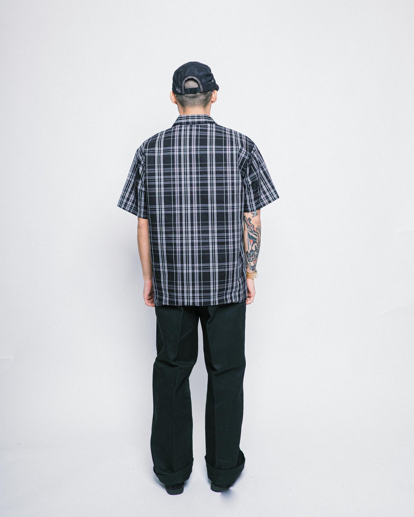 Ben Davis - Short Sleeve Half Zip Plaid (Black/White)