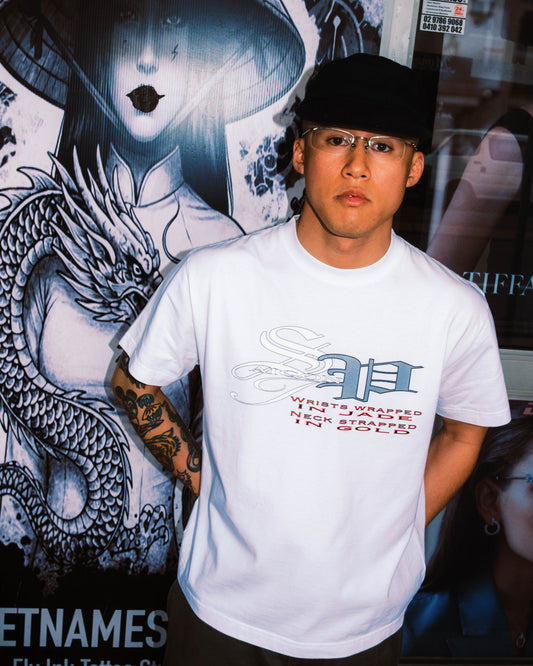 Saigon Posse - Jade and Gold Tee - White