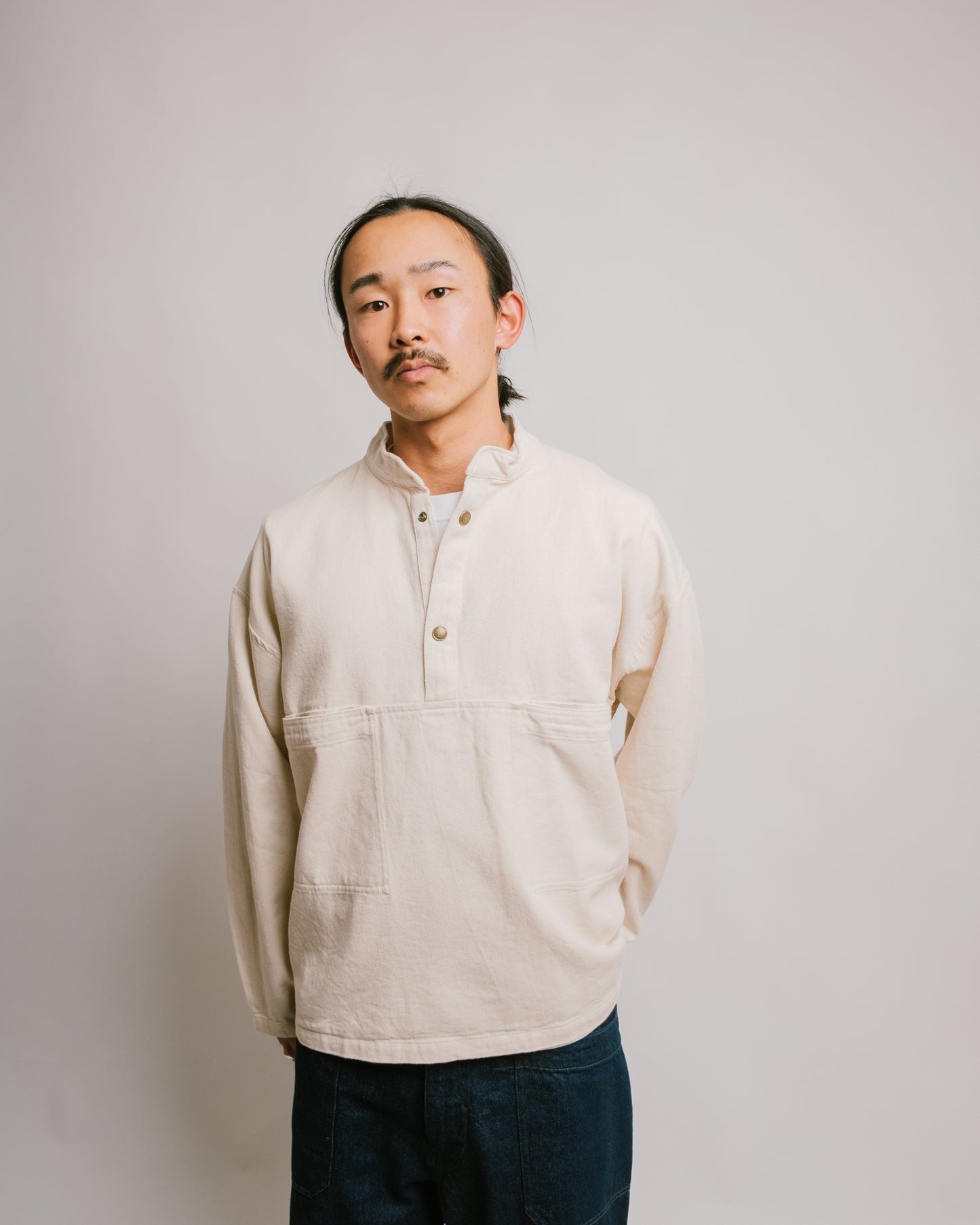 Army Twill - Denim Dot Bottom Smock - Ecru