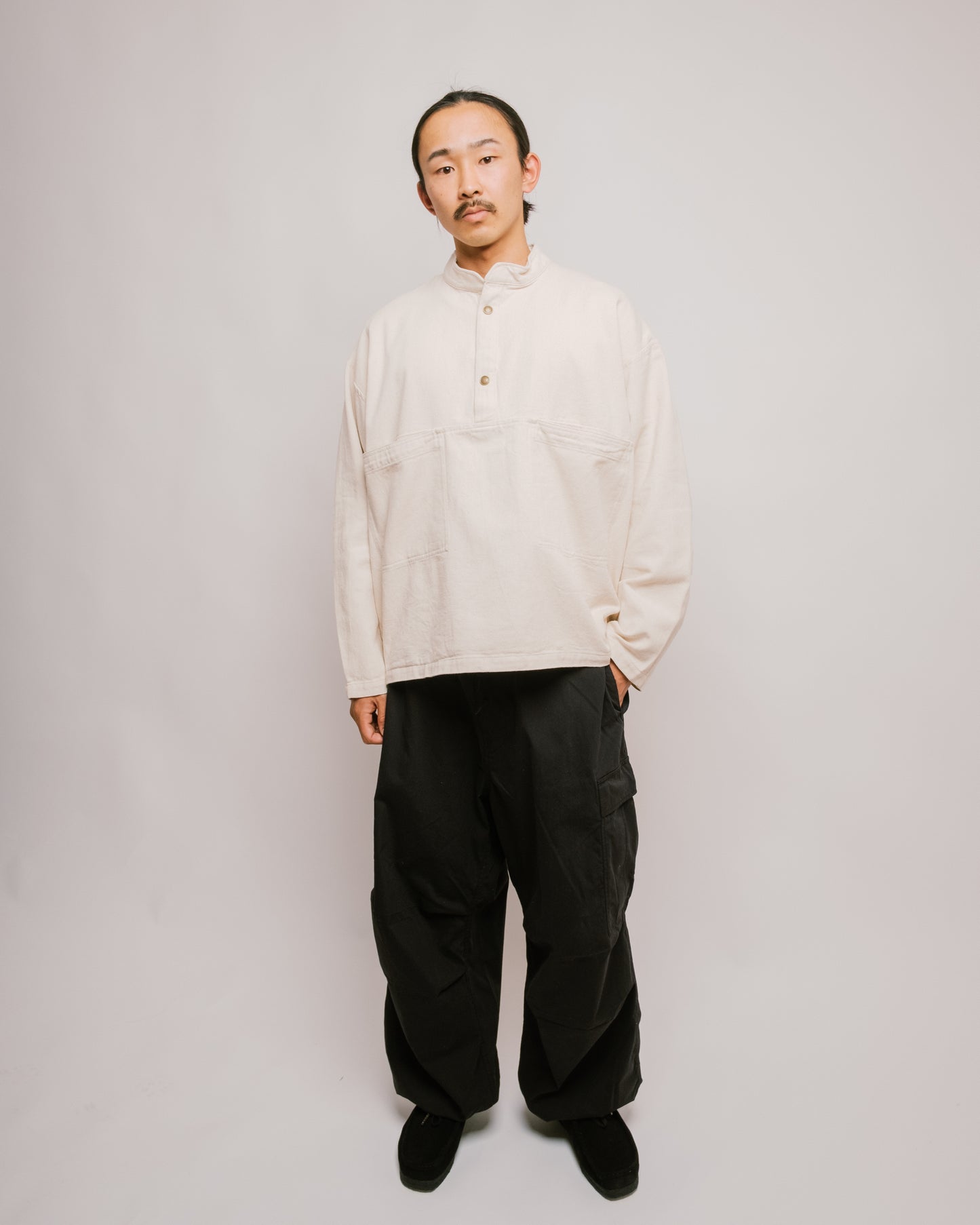 Army Twill - Denim Dot Bottom Smock - Ecru