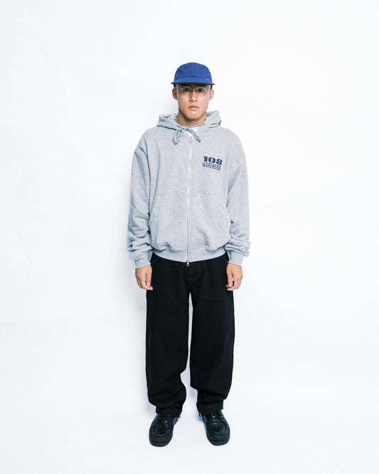 108WAREHOUSE - Cropped Zip Shop Logo Hoodie - Grey