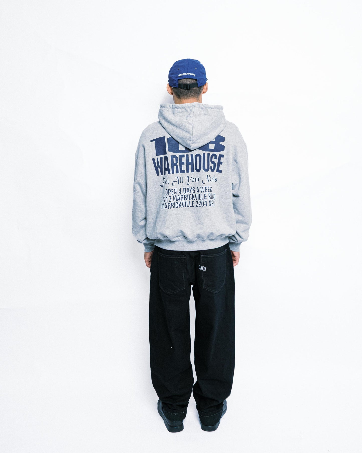 108WAREHOUSE - Cropped Zip Shop Logo Hoodie - Grey