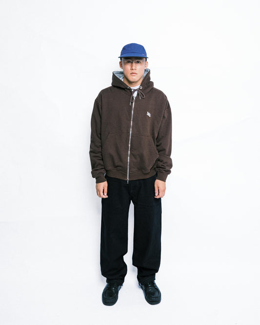 108WAREHOUSE - Cropped Zip Team Logo Hoodie - Brown