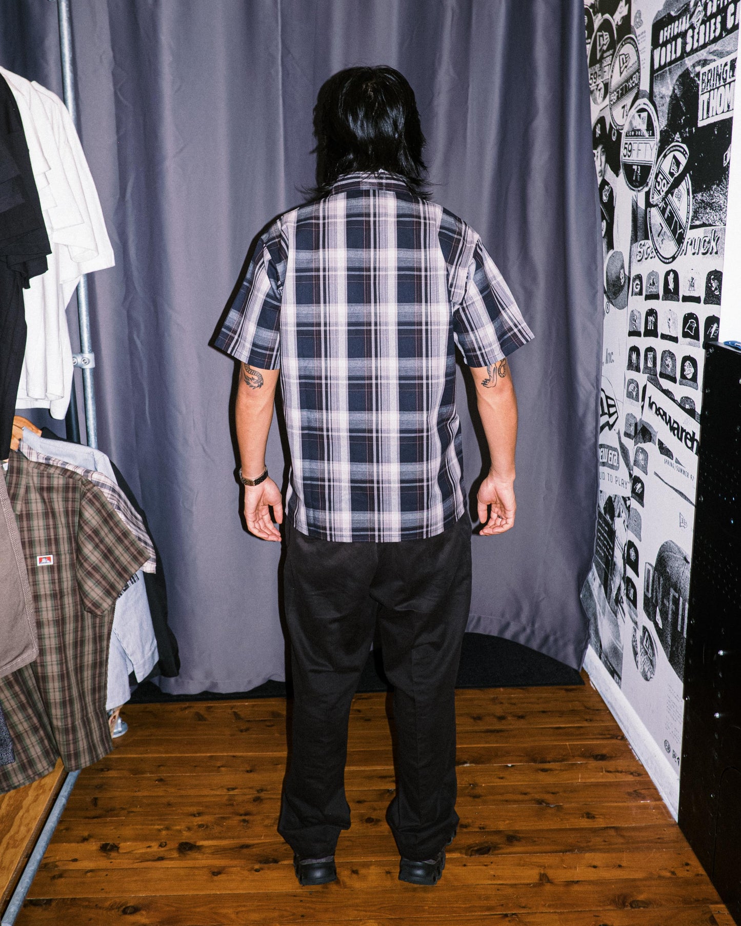 Ben Davis - Short Sleeve Half Zip Plaid (Navy/Grey)