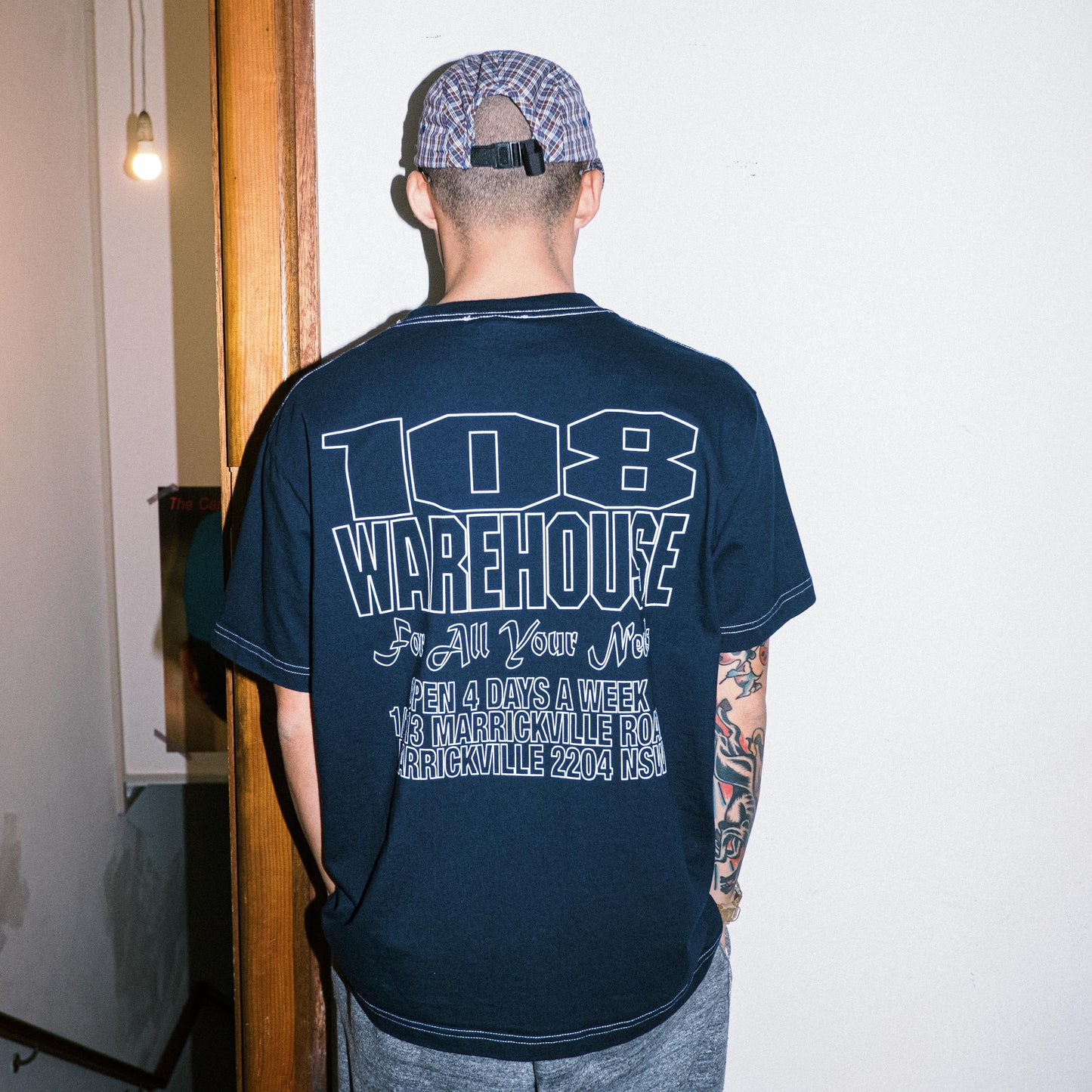 108WAREHOUSE - Navy Dyed Shop T-Shirt - Contrasted