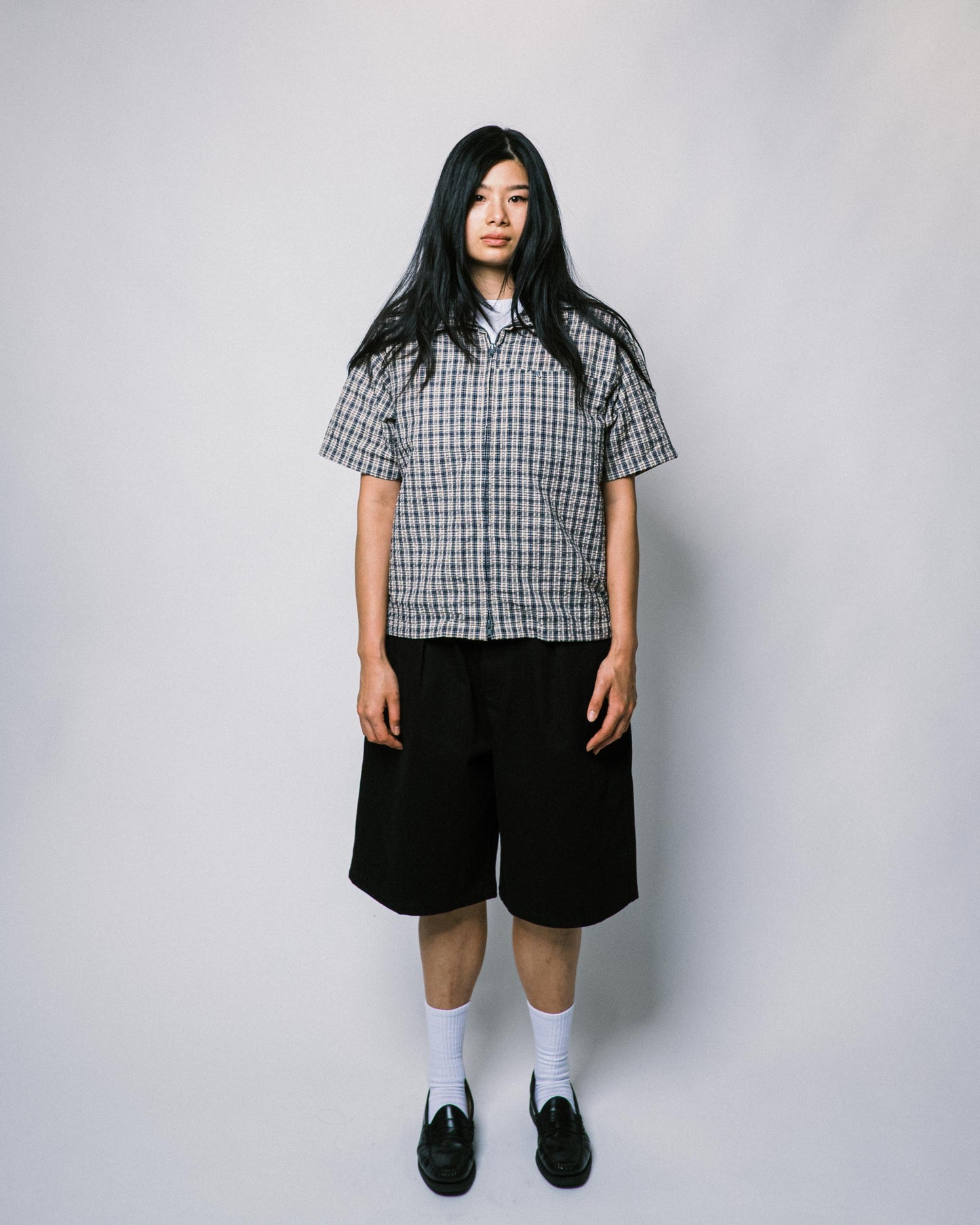 108WAREHOUSE - Seersucker SS Zip Shirt - Blueberry Plaid