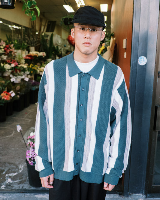 F-LAGSTUF-F - L/S Stripe Cardigan - Green