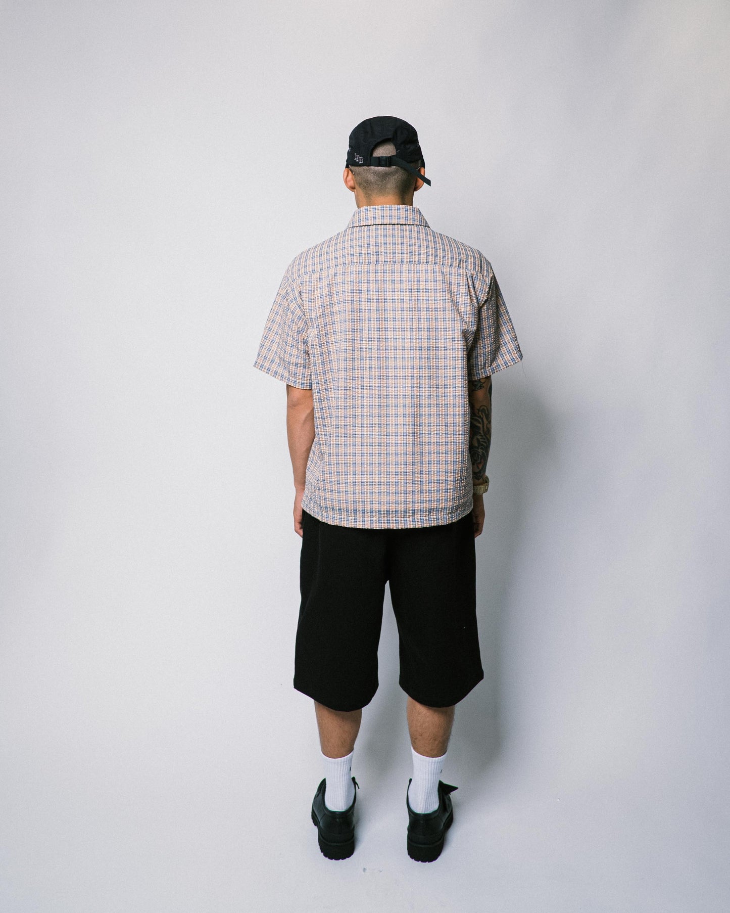 108WAREHOUSE - Seersucker SS Zip Shirt - Apricot Plaid
