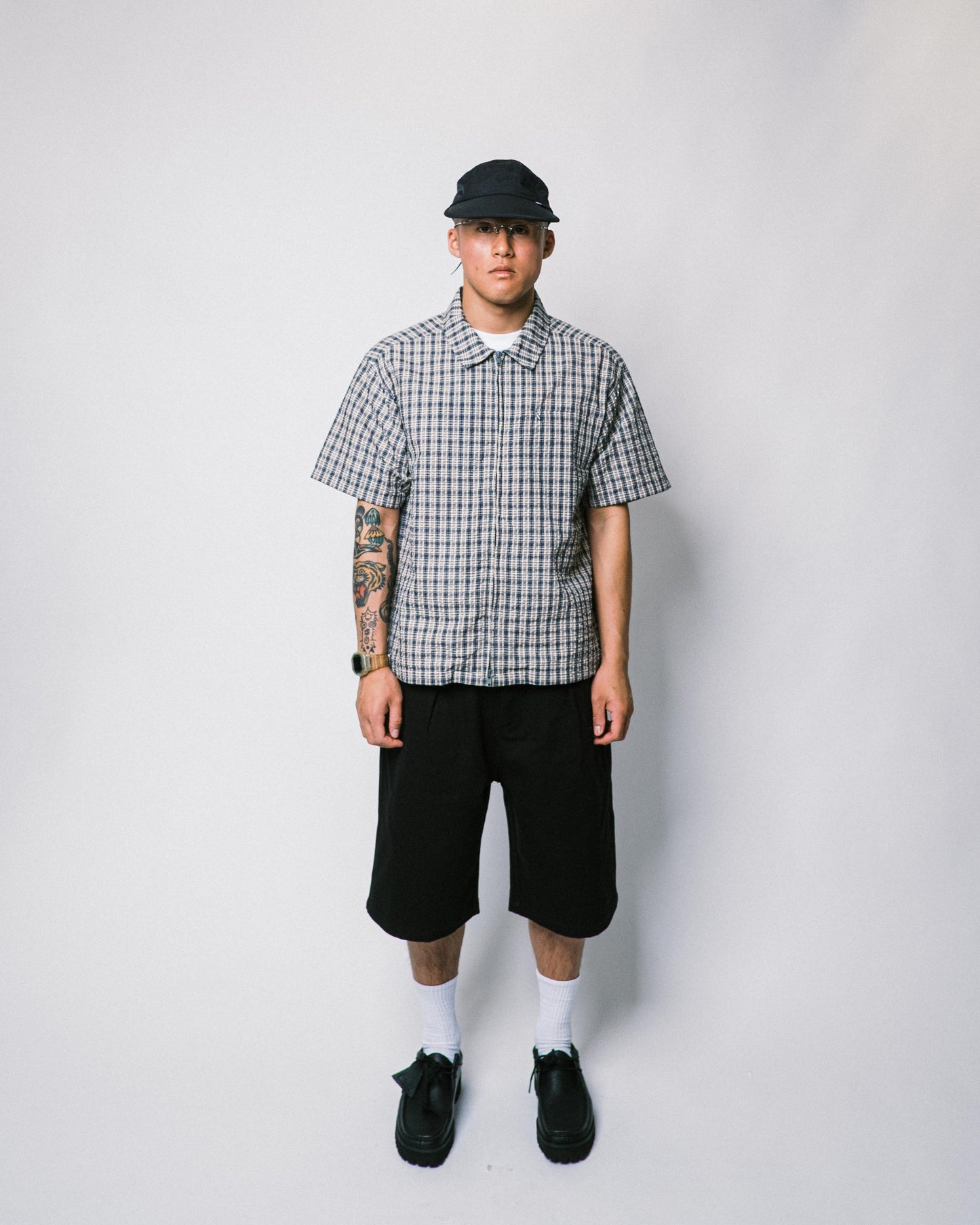 108WAREHOUSE - Seersucker SS Zip Shirt - Blueberry Plaid