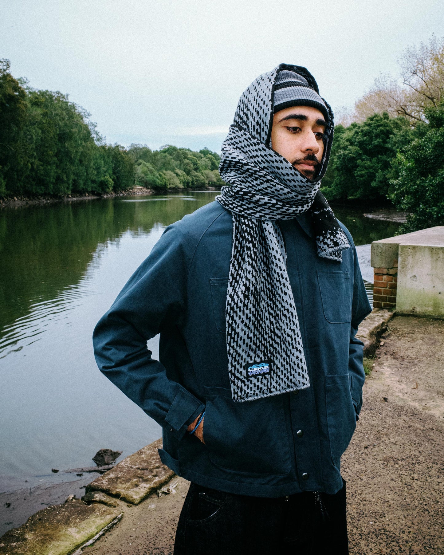 108WAREHOUSE - Digi Snowstorm Scarf - Black/Grey