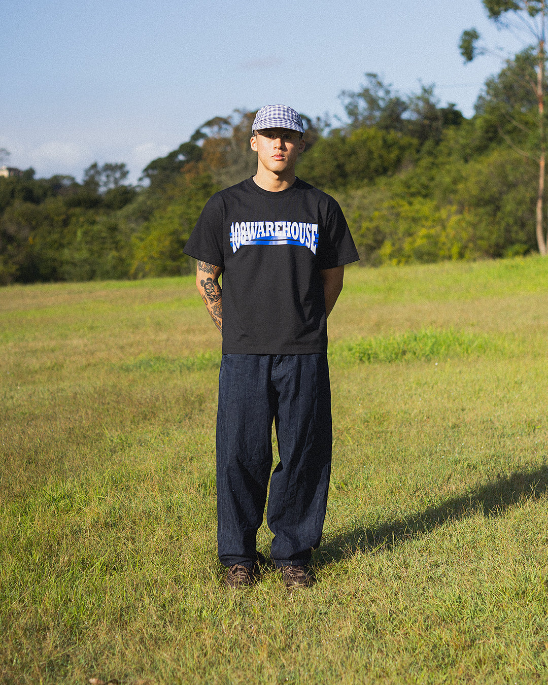 108WAREHOUSE - Athletic T-Shirt (White/Blue on Black)
