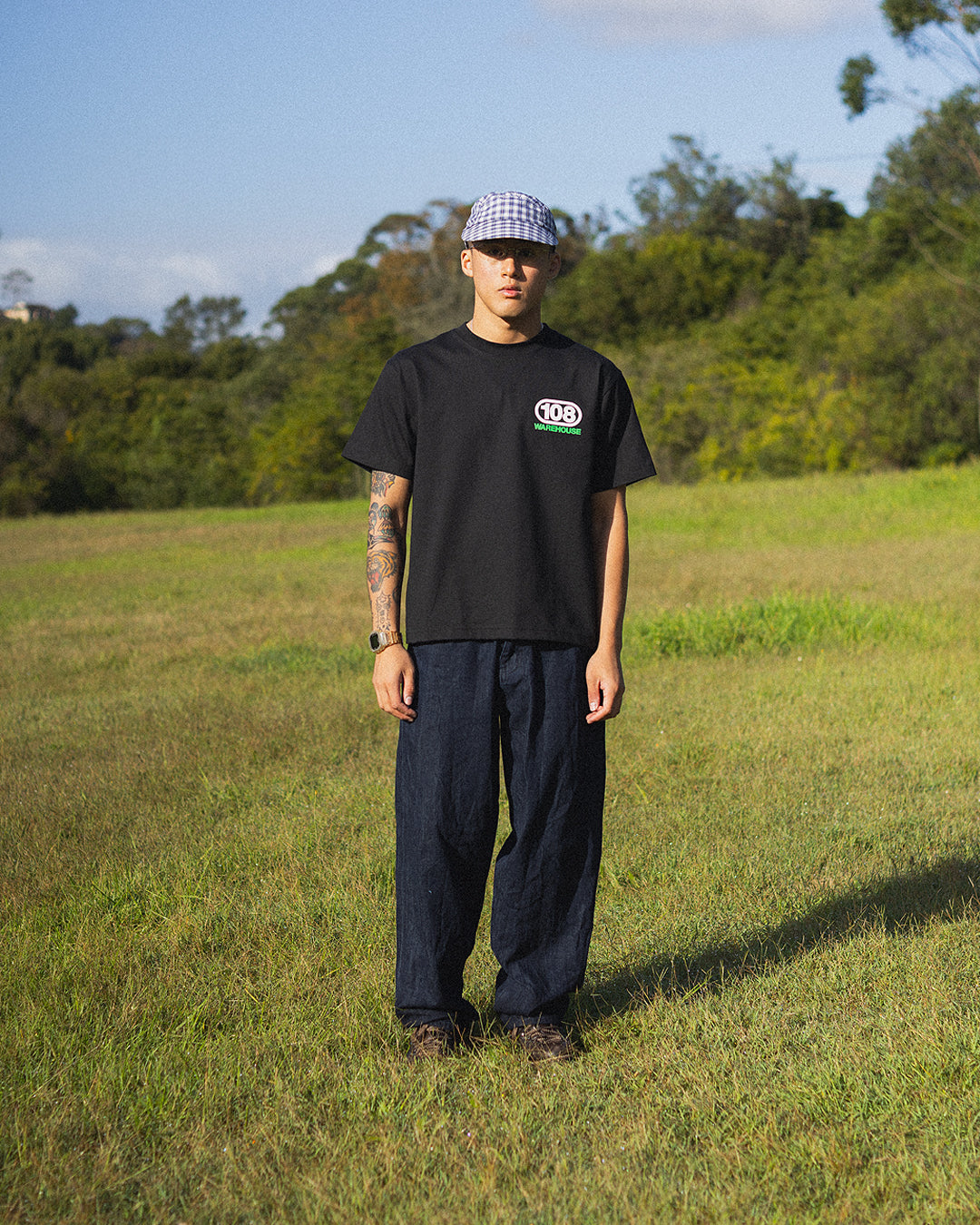 108WAREHOUSE - Oval T-Shirt (Green/White on Black)