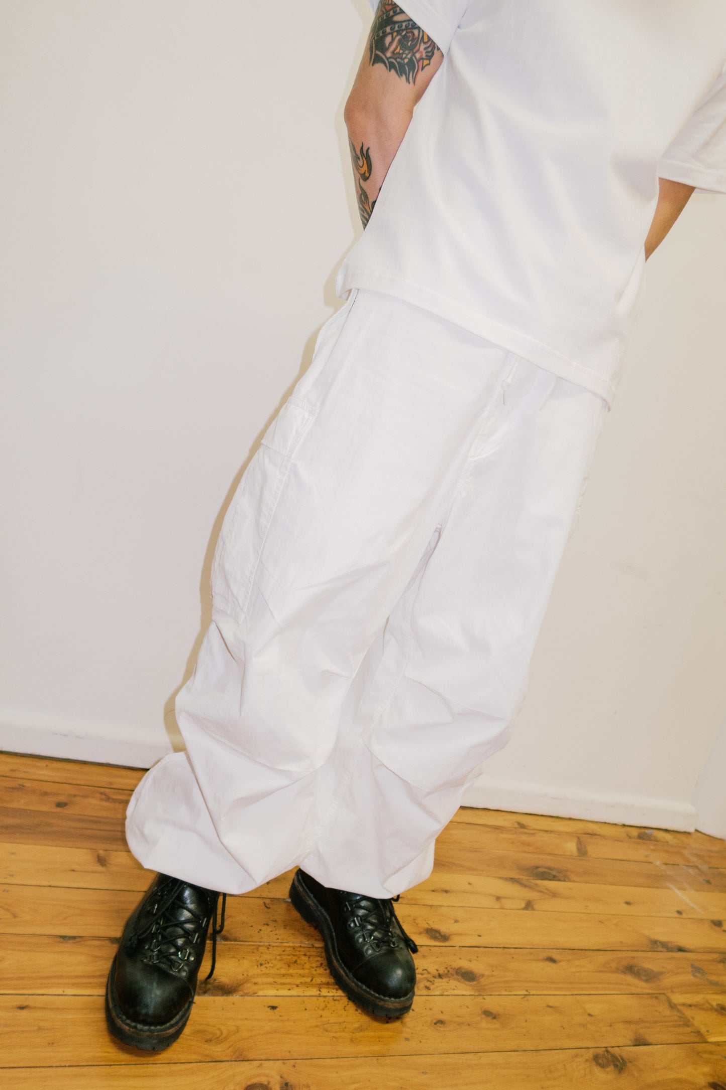 Army Twill - Cotton Nylon Cargo Pants - White