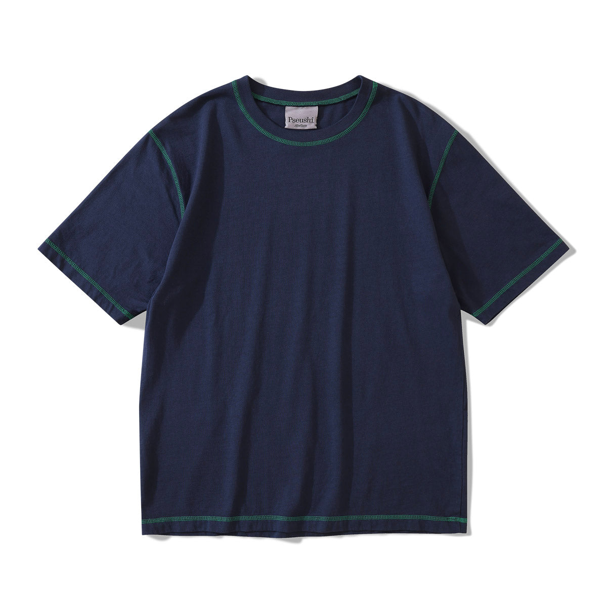 Pseushi - Contrast Stitch Tee - Navy/Green