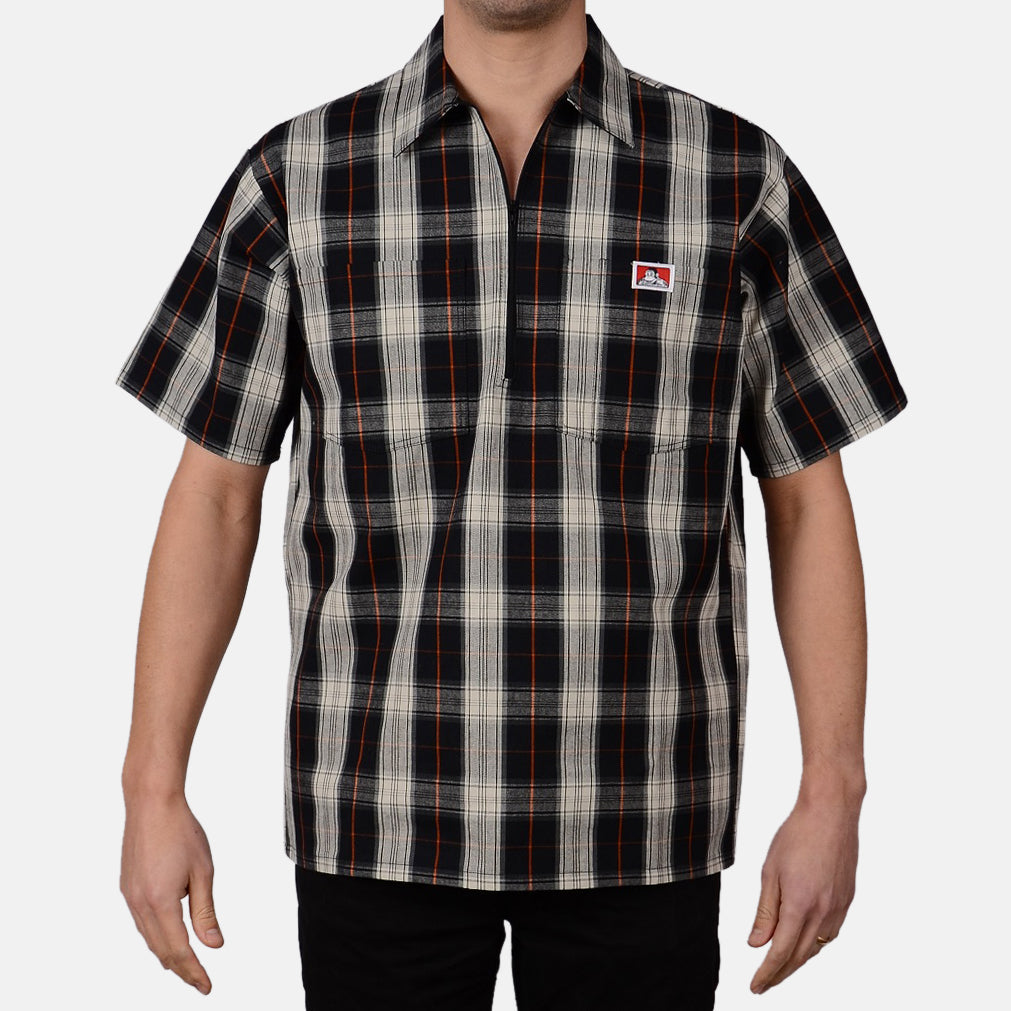Ben Davis - Short Sleeve Half Zip Plaid (Black/Cream)