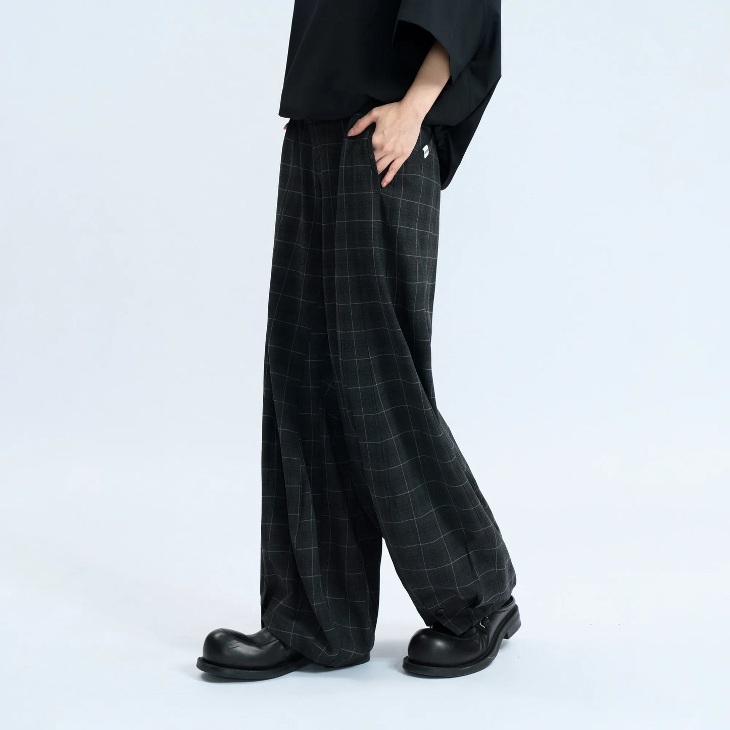 Melsign - Special Cutting Plaid Trousers - Black