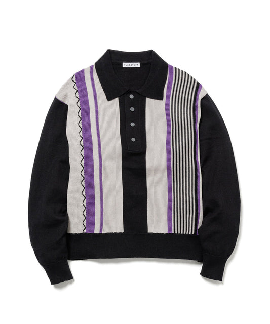 F-LAGSTUF-F - L/S Stripe Knit Polo Shirt - Black