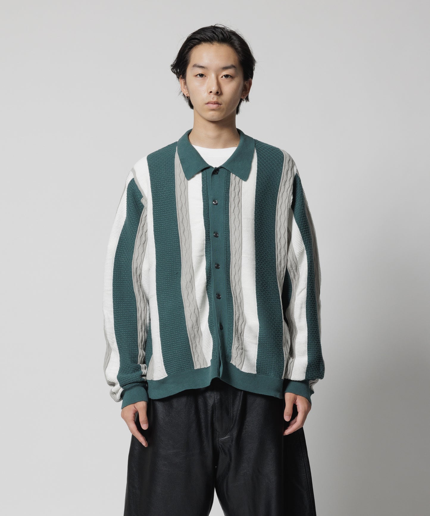 F-LAGSTUF-F - L/S Stripe Cardigan - Green