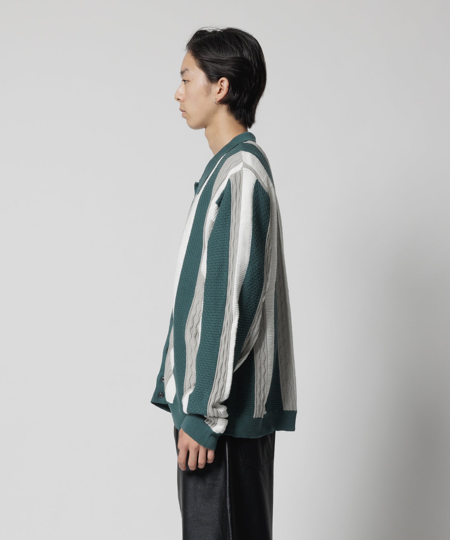F-LAGSTUF-F - L/S Stripe Cardigan - Green